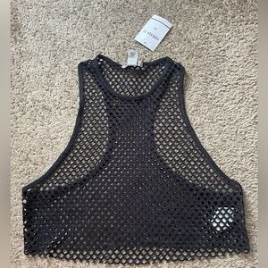 Forever 21 black mesh cropped tank top size medium NWT